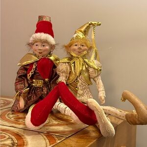 Set of 2 Vintage Handmade Doll Figurines Fully Jointed Jester Elves Collectible